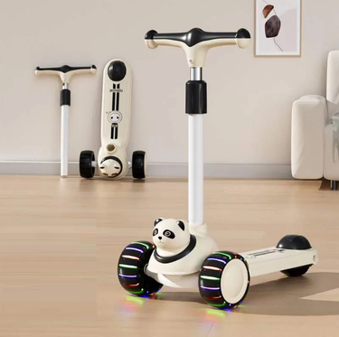Panda Adjustable Height Kids Scooter With Light & Music - Black